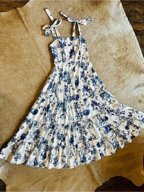 White & Blue Floral Maxi Dress - Tie Strap Sundress